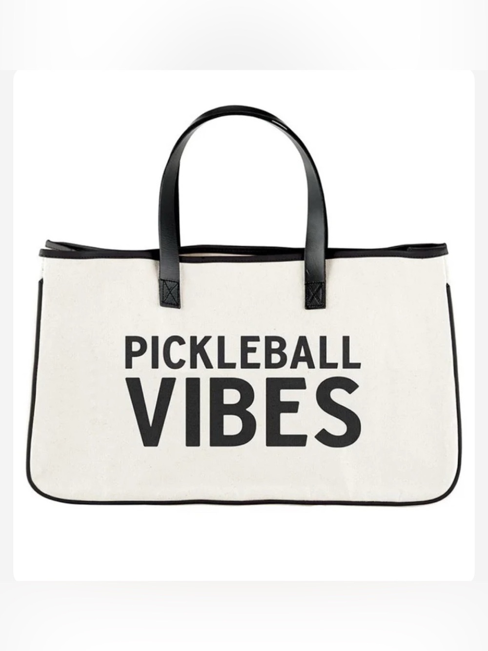 Pickleball Vibes Canvas Tote Bag Black Cream Santa Barbara Design Studio